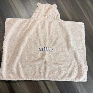 Pottery Barn Baby Hooded Towel Pink Animal Ears 34x23 Soft Plush "Millie"